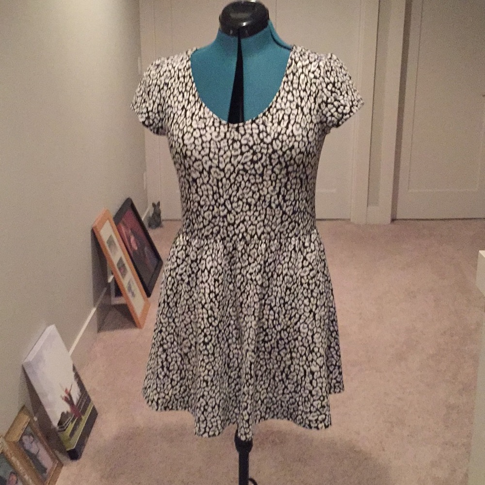 Black and White Leopard Print Skater Dress